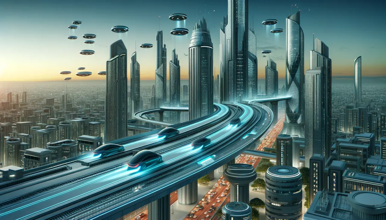Futuristinen kaupunkikuva tieteellisen julkaisun otsikkokuvana